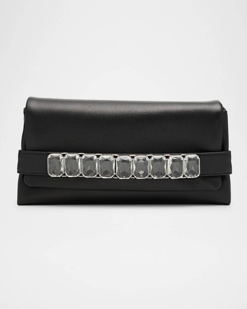 Kya Crystal-Embellished Leather Clutch Bag